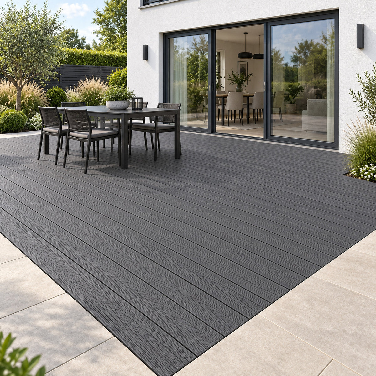 Graphite Grey Prestige standard decking — different projects — installed project visualisation