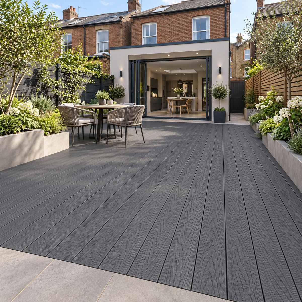 Graphite Grey Prestige standard decking — different projects — installed project visualisation