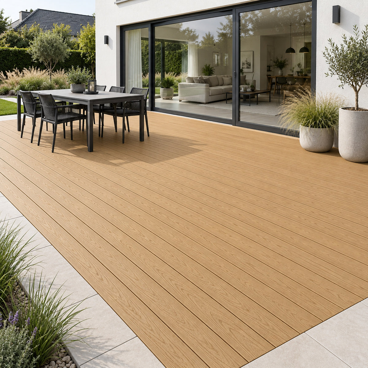 Natural Oak Prestige standard decking — different projects — installed project visualisation