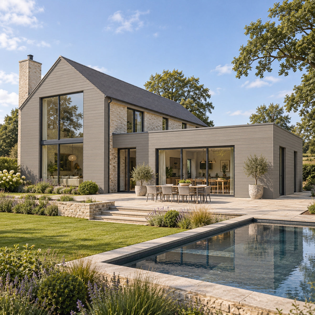 Driftwood Prestige woodgrain shiplap — installed architectural visualisation