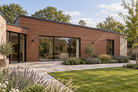 Rosewood Signature woodgrain cladding, horizontal installation on a courtyard house — illustrative project scene
