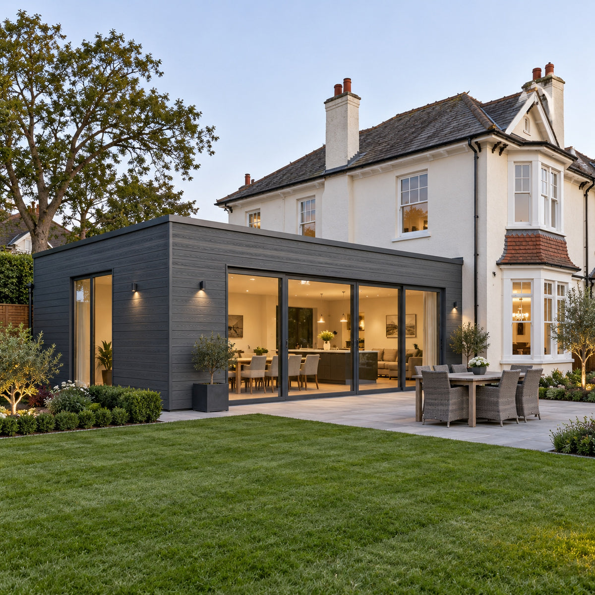 Anthracite Grey Signature woodgrain shiplap — installed architectural visualisation