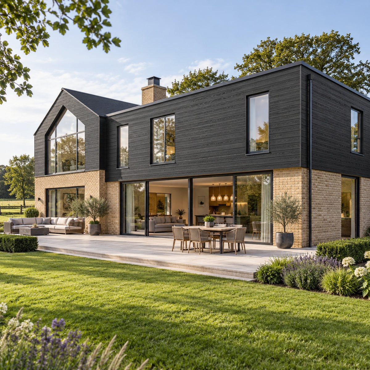 Charcoal Black Signature woodgrain shiplap — installed architectural visualisation