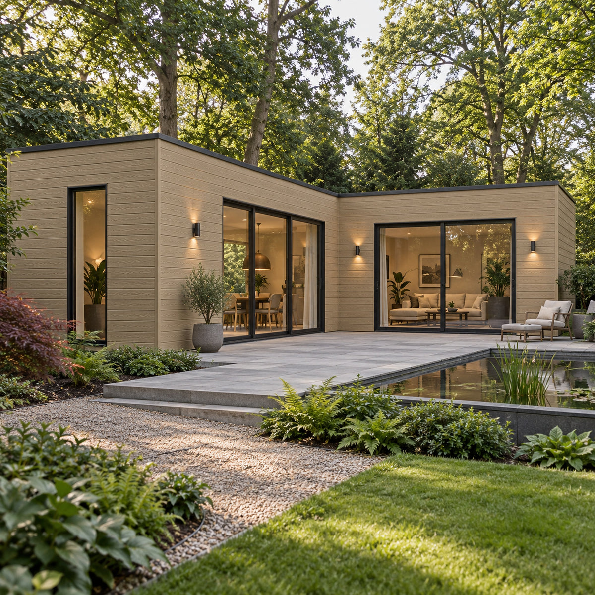 Oak Signature woodgrain shiplap — installed architectural visualisation