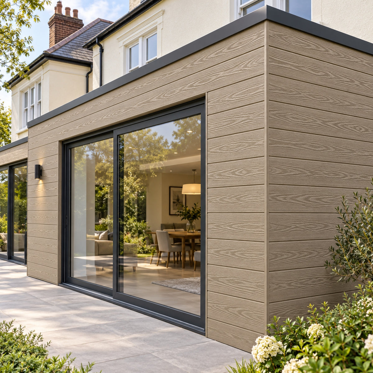 Oak Signature woodgrain shiplap — installed architectural visualisation