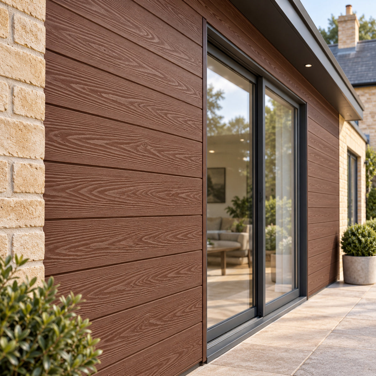Rosewood Signature woodgrain shiplap — installed architectural visualisation